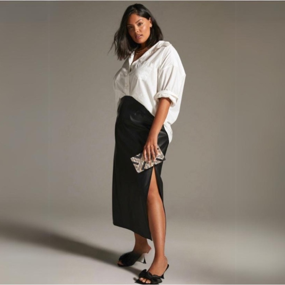 Anthropologie Plus Mare Mare x Anthropologie Faux-Leather Skirt Black Midi